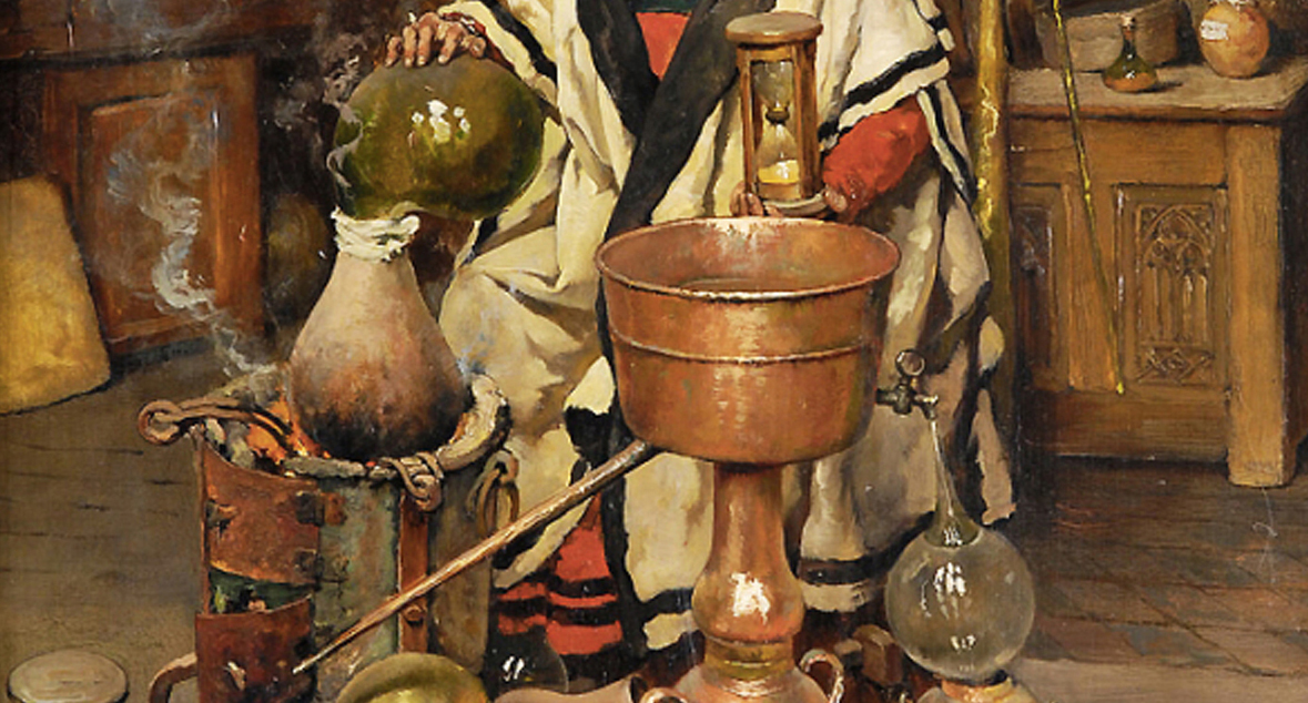 "Der Alchemist", Ausschnitt aus dem Ölbild des Kunstmalers Joseph Leopold Ratinckx von 1937.
